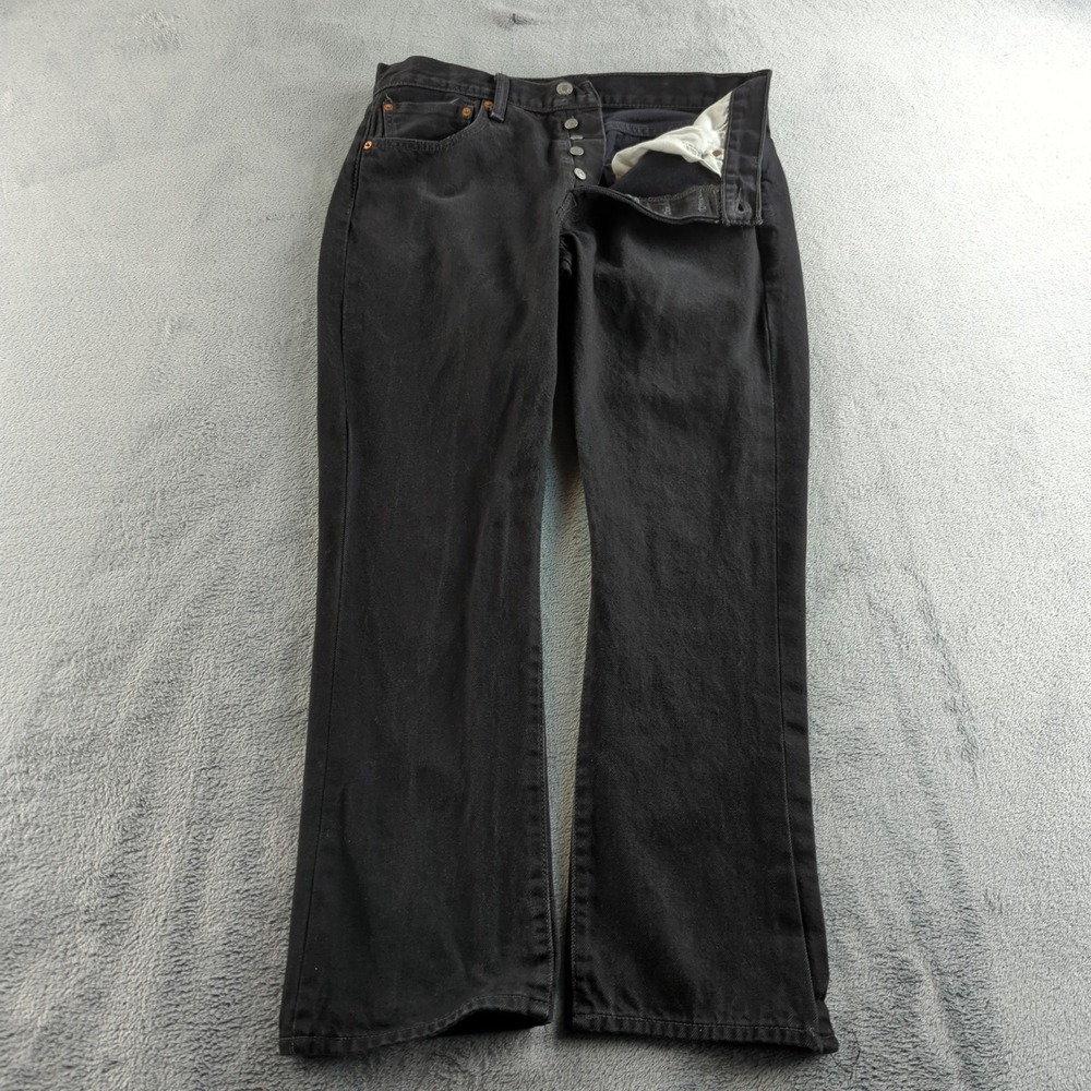 Levis 501 Jeans Mens 33 (Fits 30x28) Black Faded Straight Button Fly Denim Pants